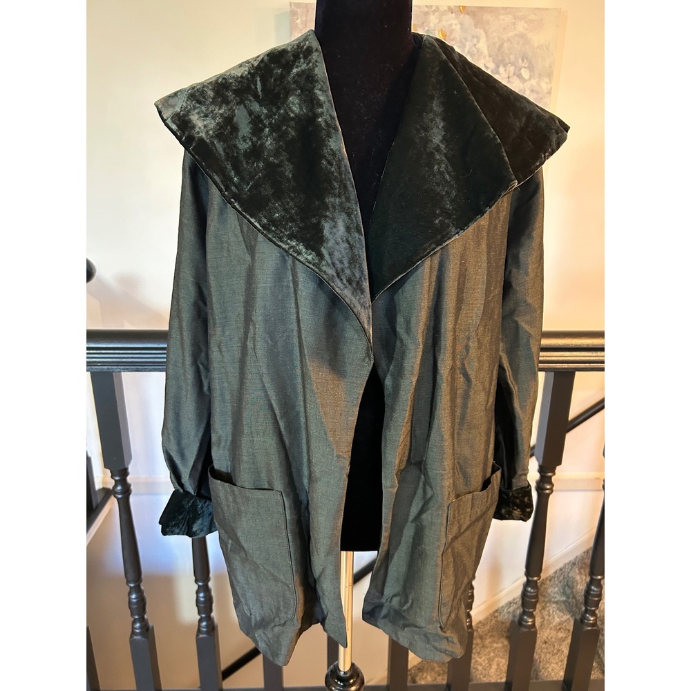 Stampa Collezione Dark Olive Green Velvet Trim Open Front Jacket Small USA Made
